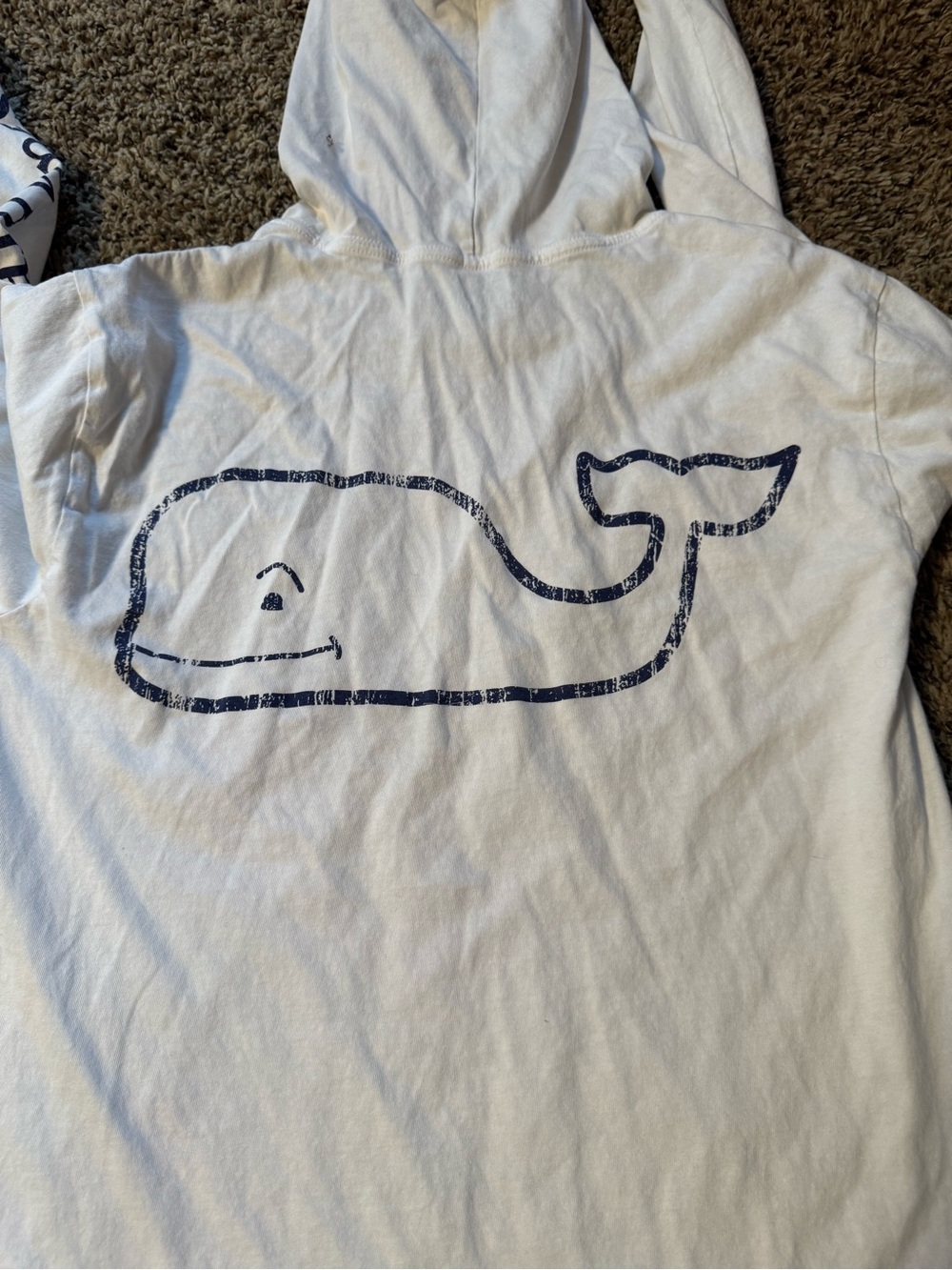 Vineyard Vines White Long-Sleeve Hooded Pocket Tee with Navy Logo - Picture 2 of 2